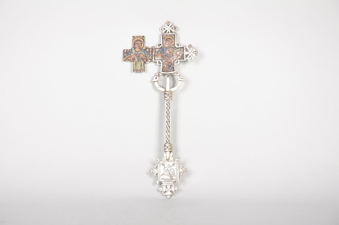 Ethiopian Coptic Christian Metal Cross with Icon Painting, photo 2 of 7