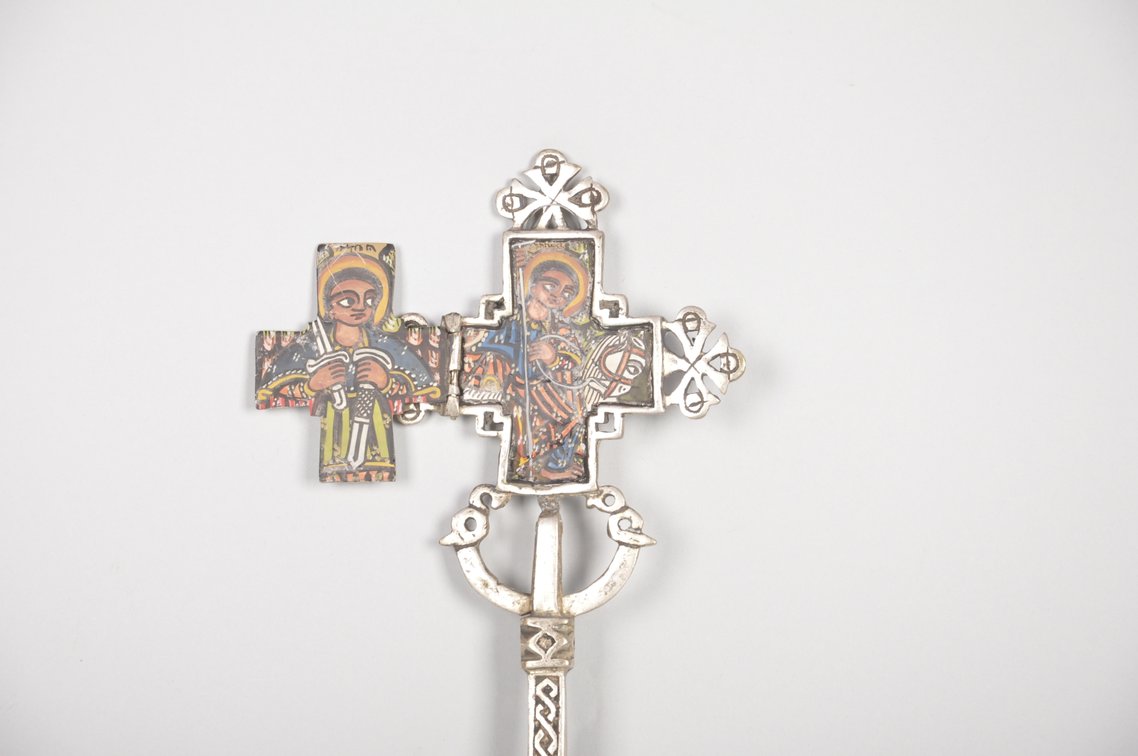Ethiopian Coptic Christian Metal Cross with Icon Painting, photo 3 of 7