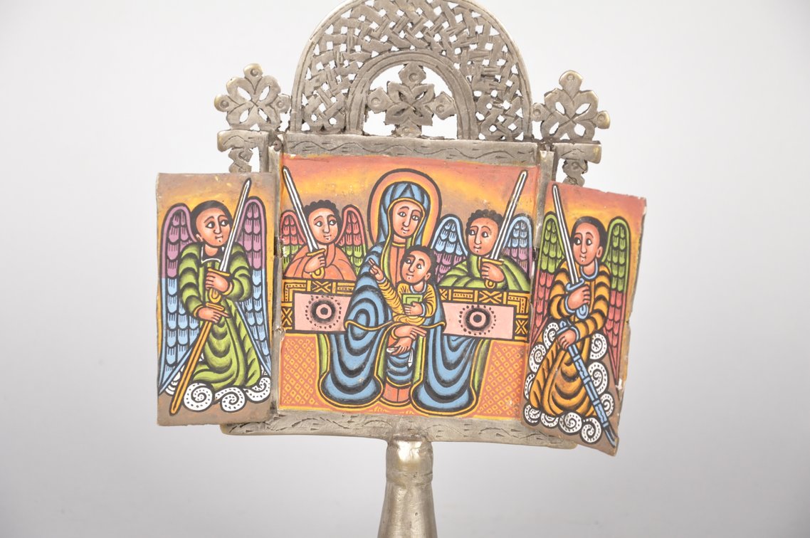 Ethiopian Coptic Christian Metal Cross with Icon Painting, photo 4 of 8