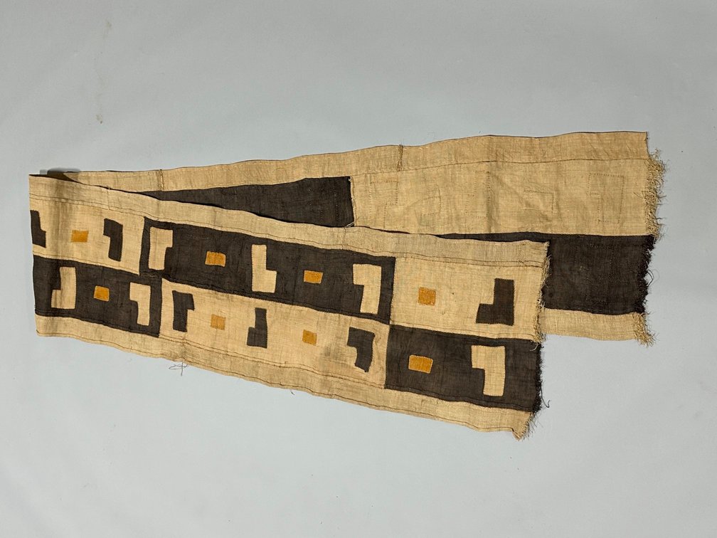 Three African Kuba Long Textile Cloth Panels, photo 7 of 15