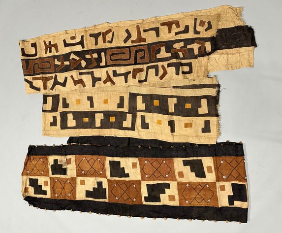 Three African Kuba Long Textile Cloth Panels