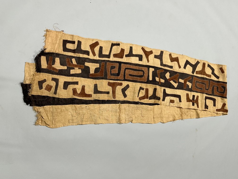 Three African Kuba Long Textile Cloth Panels, photo 12 of 15
