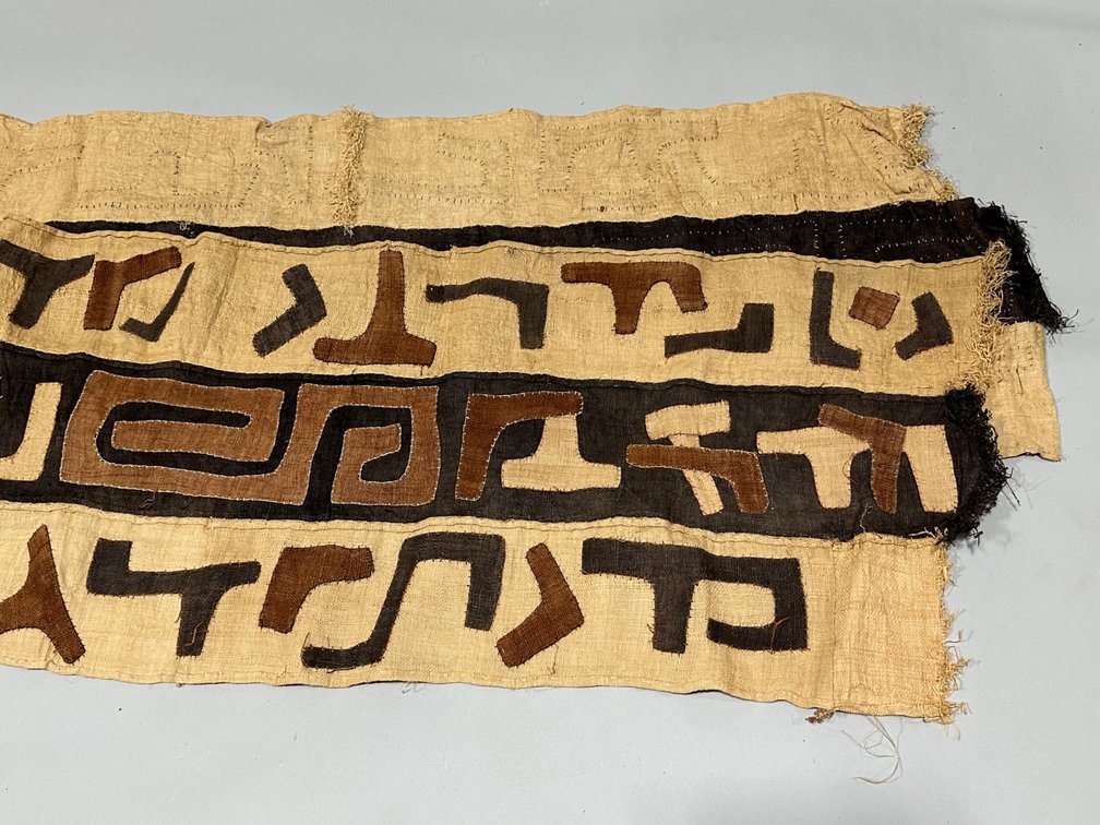 Three African Kuba Long Textile Cloth Panels, photo 13 of 15