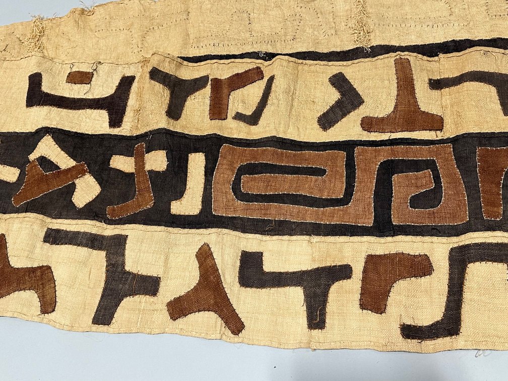 Three African Kuba Long Textile Cloth Panels, photo 14 of 15