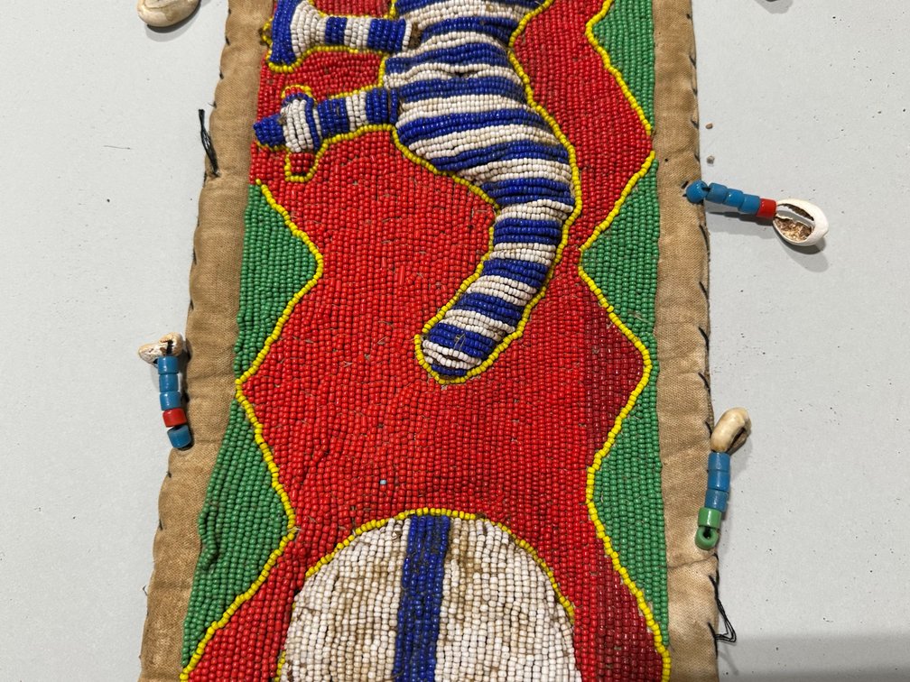 African Beaded Yoruba Sash and a Woven Fiber Fan, photo 7 of 11