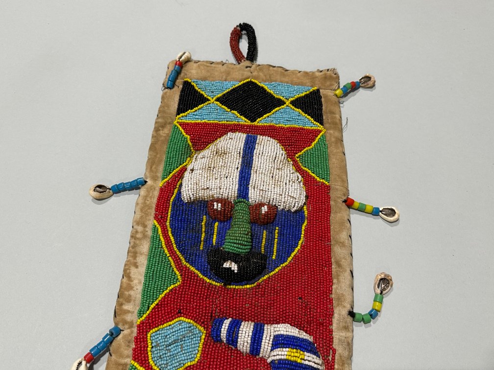 African Beaded Yoruba Sash and a Woven Fiber Fan, photo 9 of 11