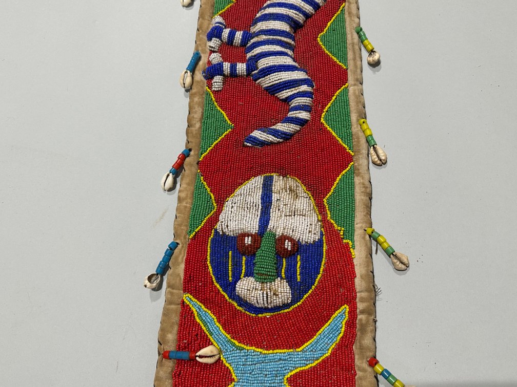 African Beaded Yoruba Sash and a Woven Fiber Fan, photo 8 of 11