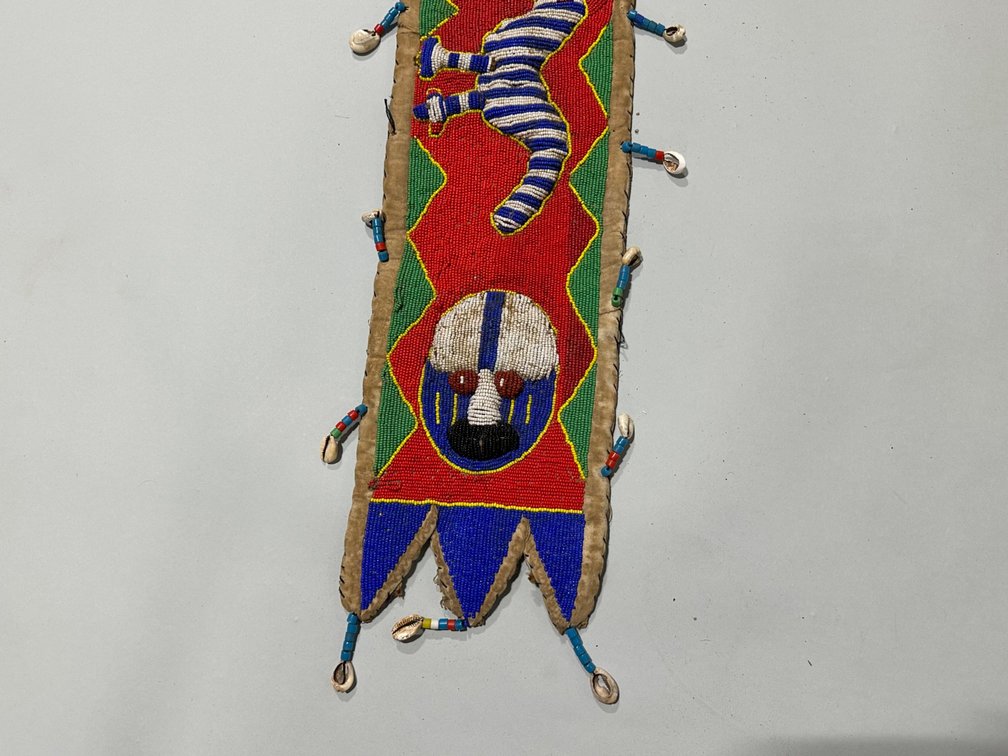 African Beaded Yoruba Sash and a Woven Fiber Fan, photo 6 of 11