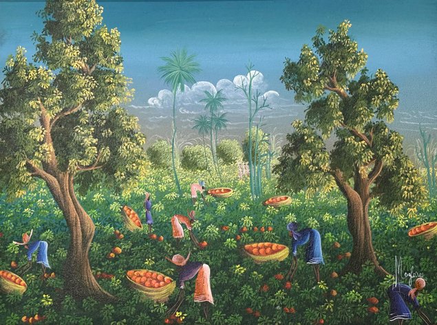 Haitian Landscape of Women Gathering Fruit