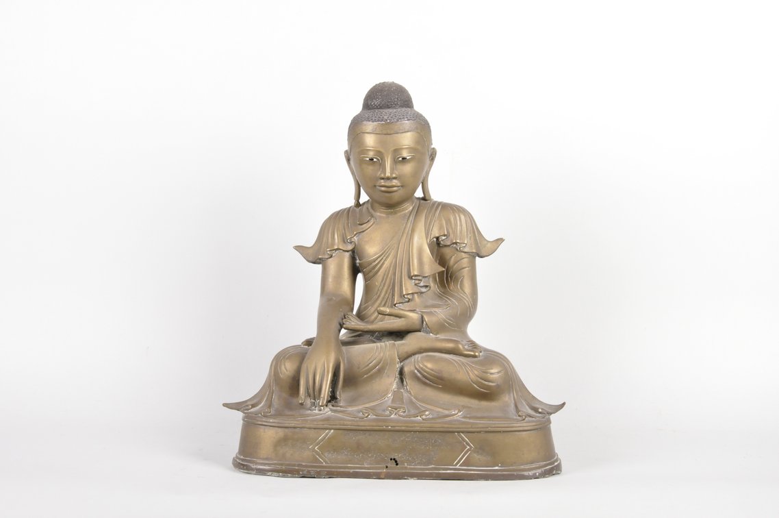 Burmese Bronze Seated Buddha Sculpture, photo 2 of 8