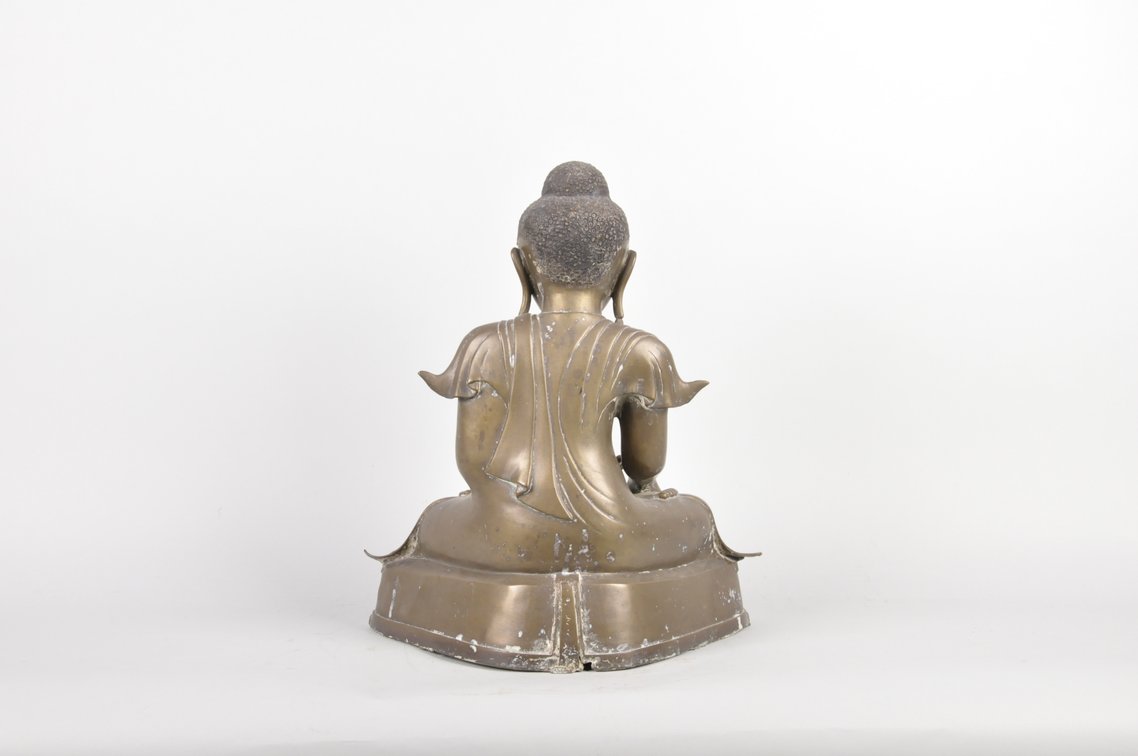 Burmese Bronze Seated Buddha Sculpture, photo 7 of 8