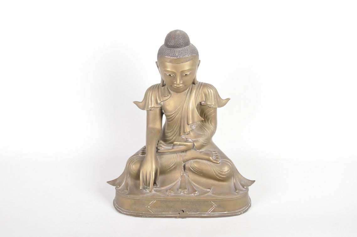 Burmese Bronze Seated Buddha Sculpture, photo 6 of 8