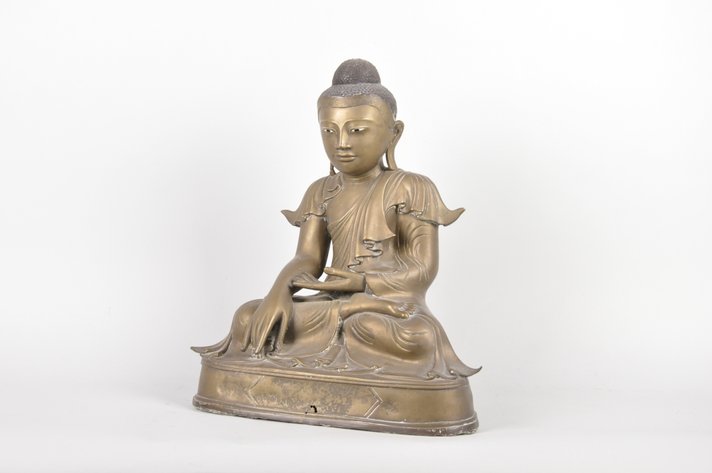 Burmese Bronze Seated Buddha Sculpture