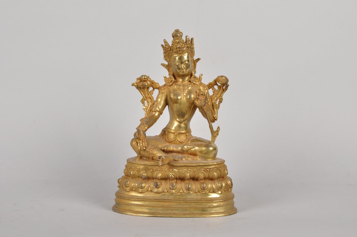 Gilded Copper Alloy Seated Tara Sculpture, photo 2 of 10