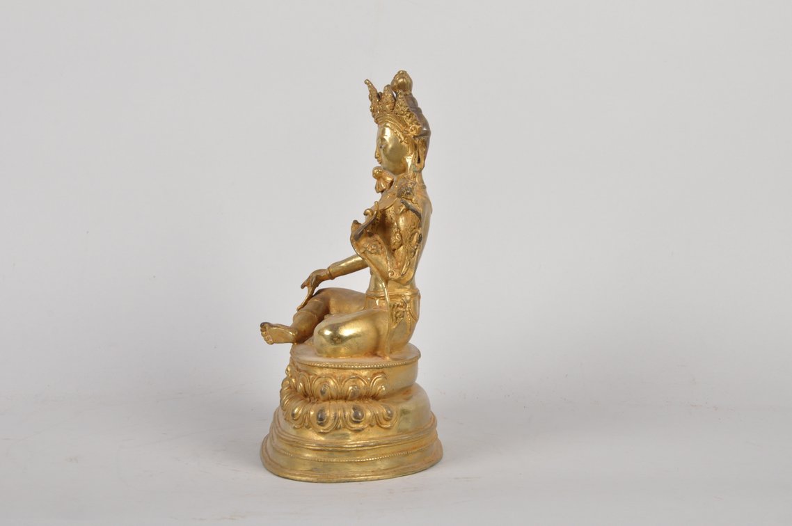 Gilded Copper Alloy Seated Tara Sculpture, photo 4 of 10