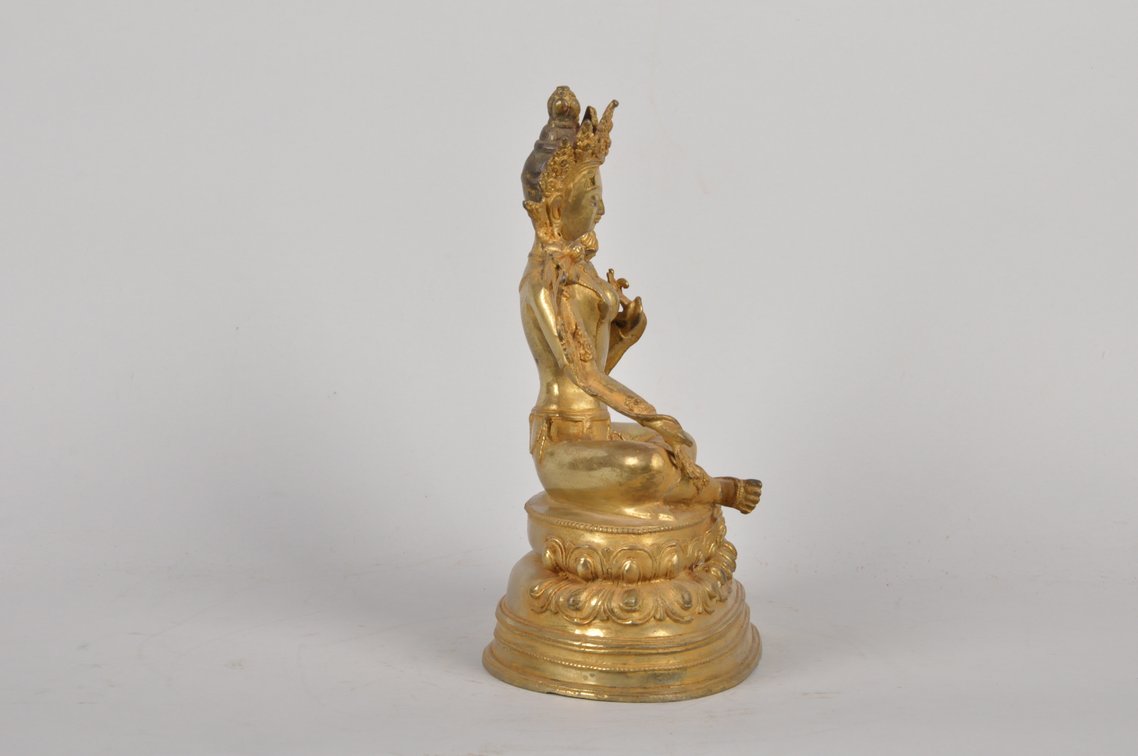 Gilded Copper Alloy Seated Tara Sculpture, photo 5 of 10