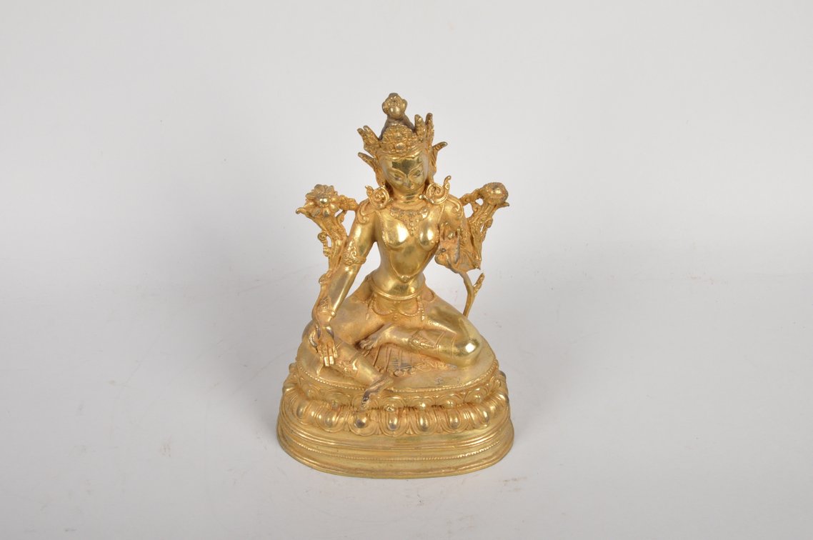 Gilded Copper Alloy Seated Tara Sculpture, photo 7 of 10