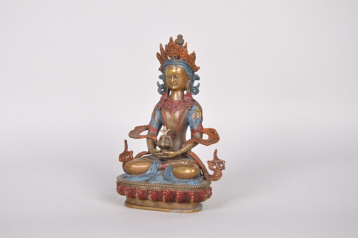 Amitayus Deity Buddha Bronze Painted Sculpture