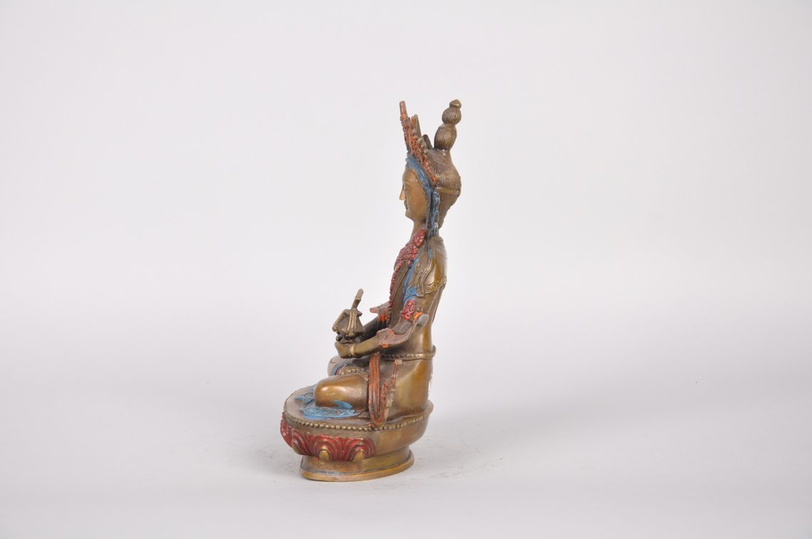 Amitayus Deity Buddha Bronze Painted Sculpture, photo 4 of 8