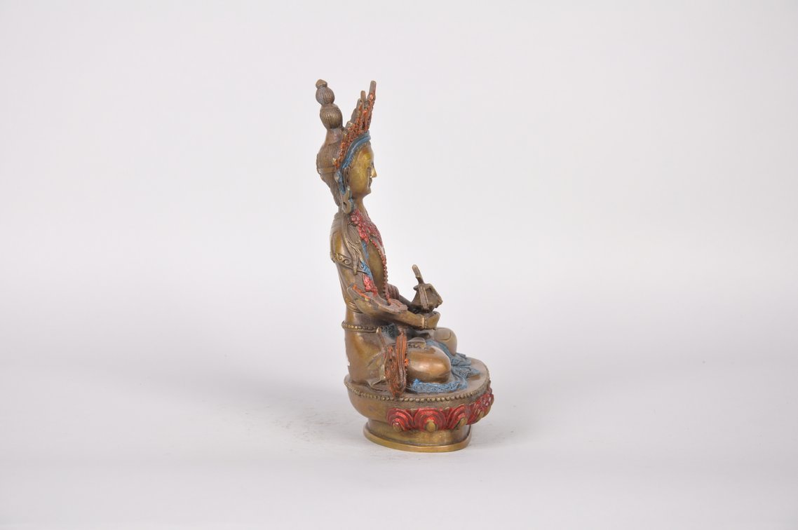 Amitayus Deity Buddha Bronze Painted Sculpture, photo 5 of 8
