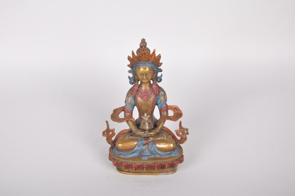 Amitayus Deity Buddha Bronze Painted Sculpture, photo 6 of 8