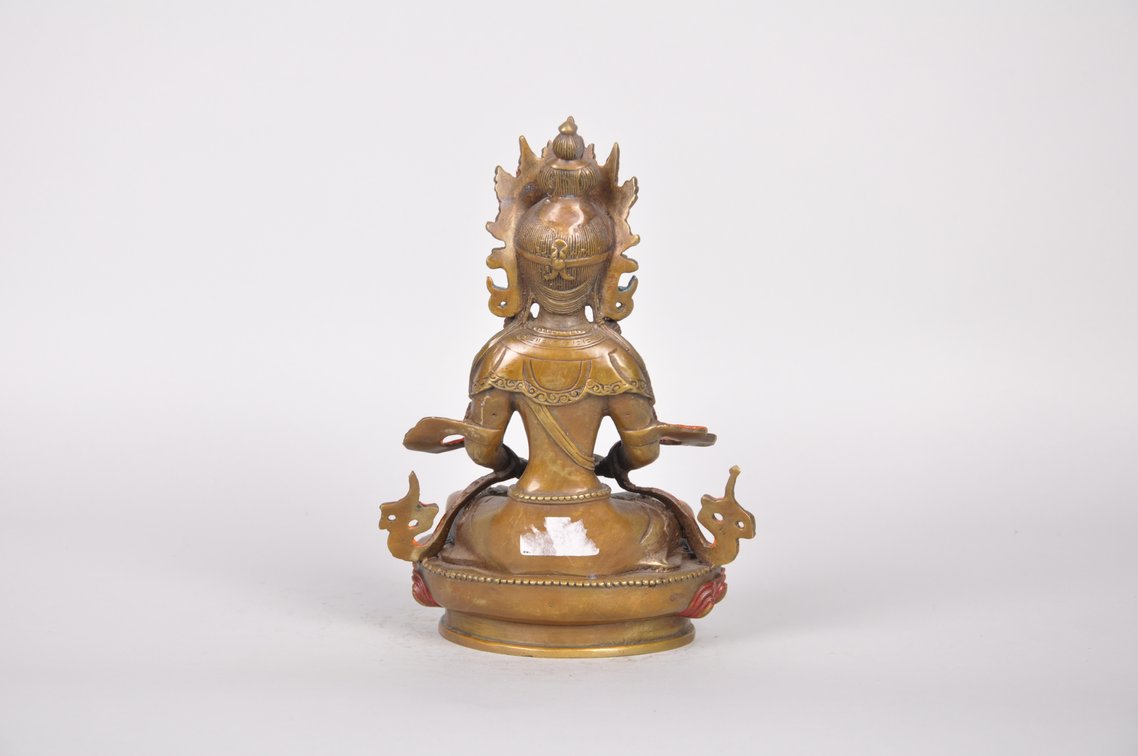 Amitayus Deity Buddha Bronze Painted Sculpture, photo 7 of 8