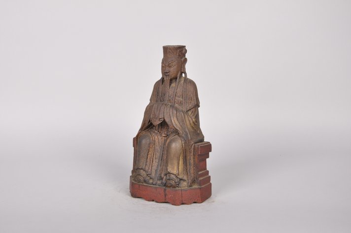 Seated Daoist God Wood Sculpture