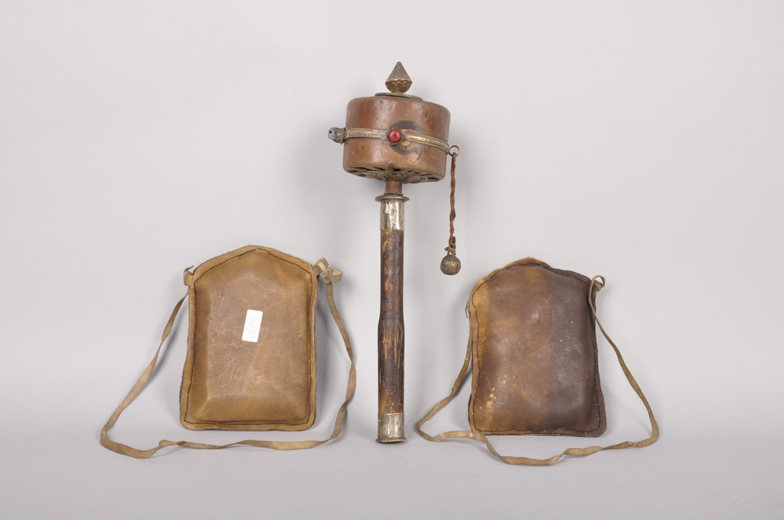 Tibetan Buddhist Prayer Wheel and Two Prayer Gau Bags, photo 2 of 16