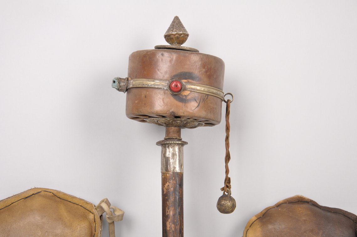 Tibetan Buddhist Prayer Wheel and Two Prayer Gau Bags, photo 3 of 16