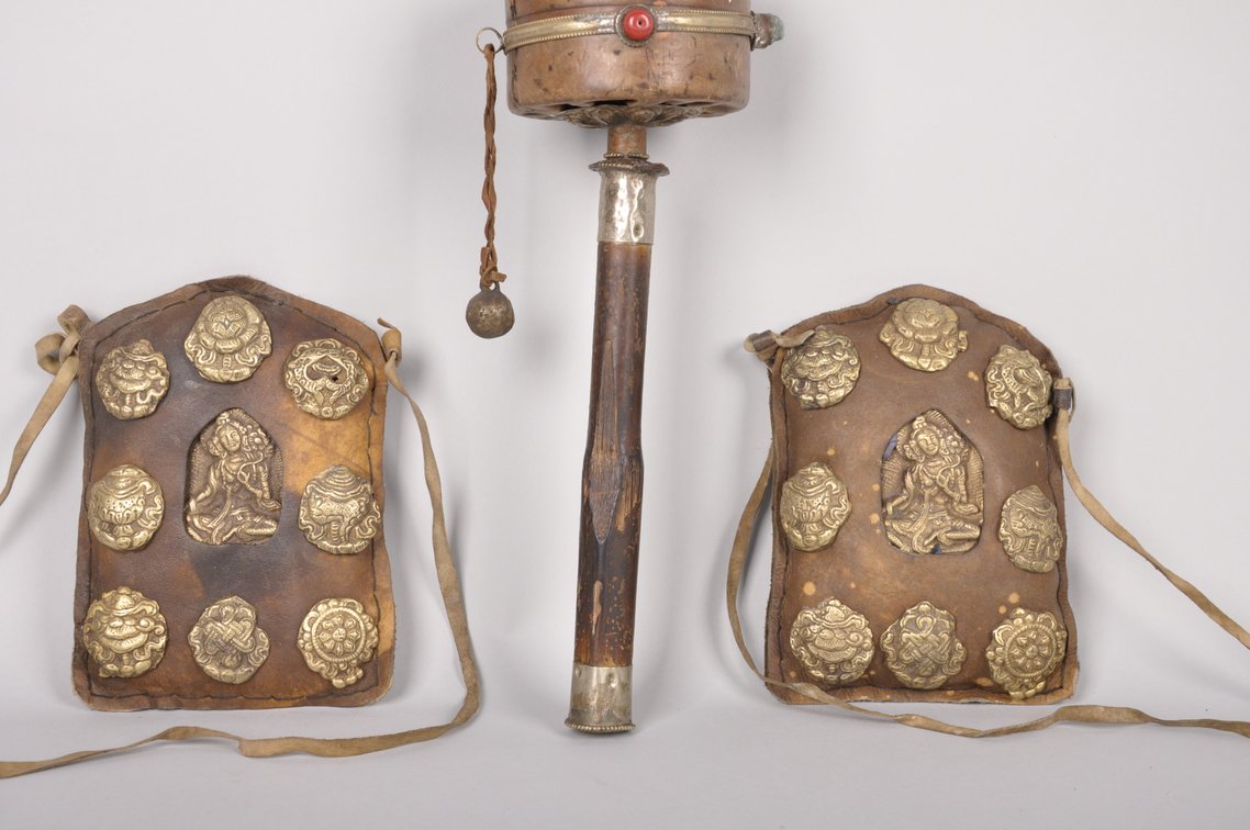 Tibetan Buddhist Prayer Wheel and Two Prayer Gau Bags, photo 8 of 16