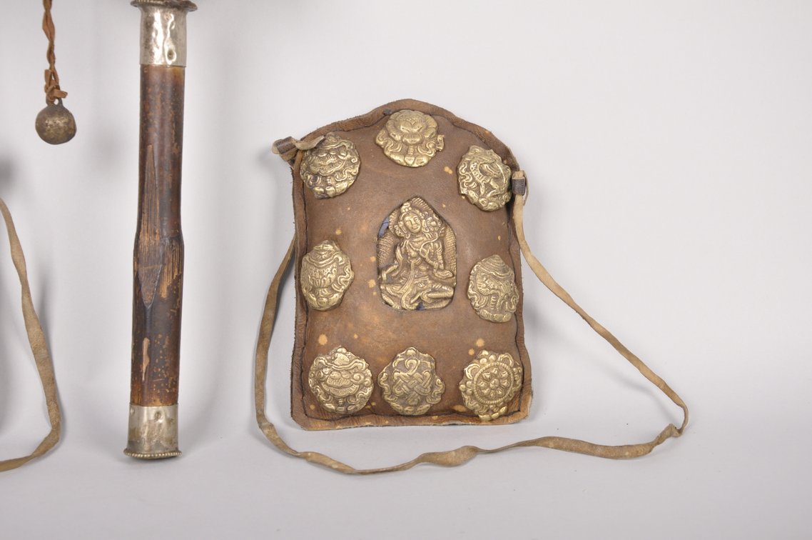 Tibetan Buddhist Prayer Wheel and Two Prayer Gau Bags, photo 9 of 16