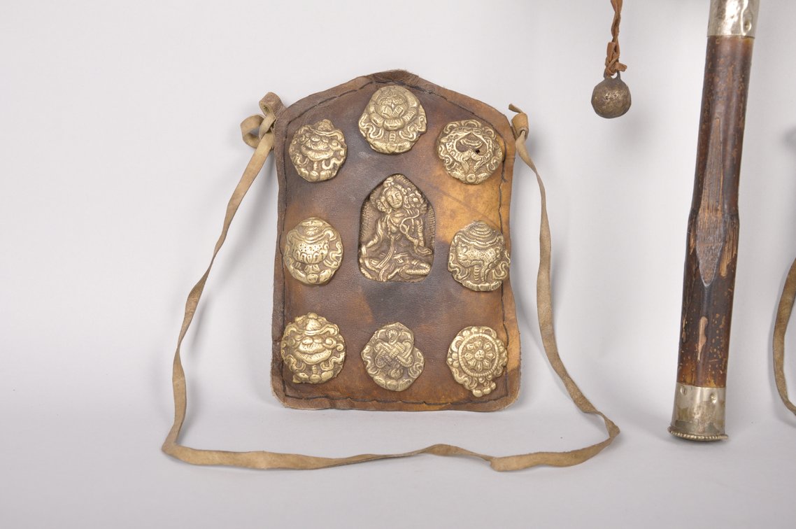 Tibetan Buddhist Prayer Wheel and Two Prayer Gau Bags, photo 10 of 16