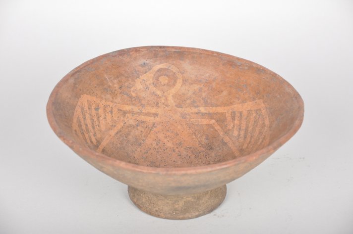 Pre Columbian Pottery Clay Bowl with a Bird Motif