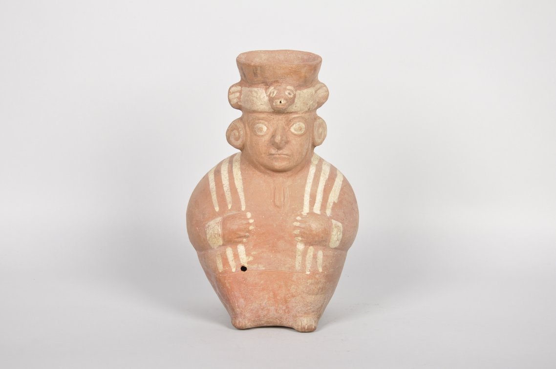 Moche Figural Ceramic Jar Lord with Jaguar Crown, photo 2 of 6