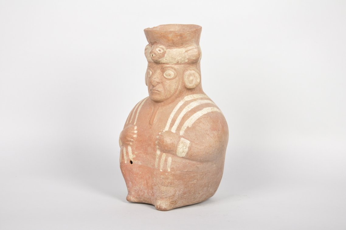 Moche Figural Ceramic Jar Lord with Jaguar Crown, photo 3 of 6