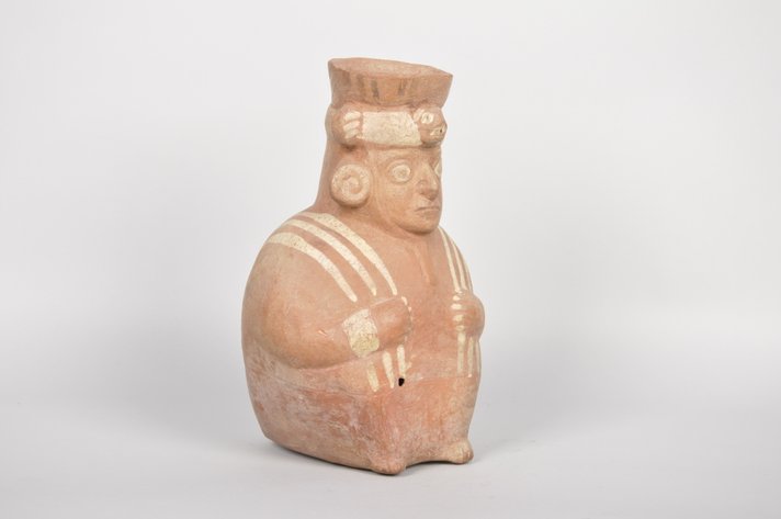 Moche Figural Ceramic Jar Lord with Jaguar Crown