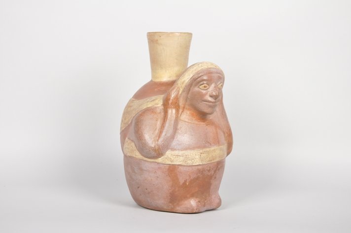 Moche Portrait Ceramic Figure with Cargedor Jug