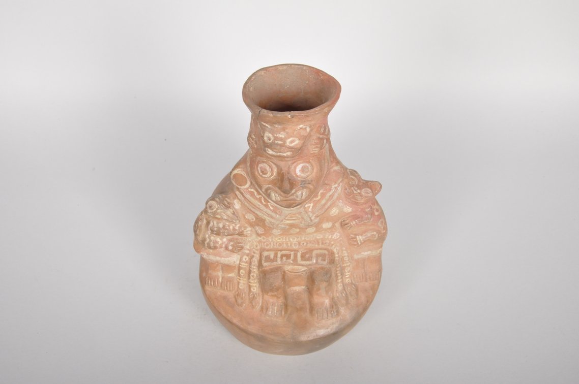 Moche Ai-Apec Chief God Ceramic Stirrup Spout Vessel, photo 4 of 6
