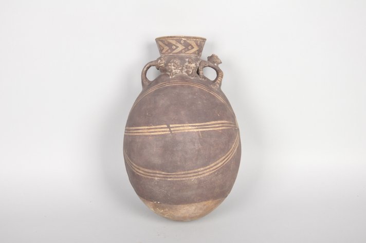 Chancay Peruvian Vessel with Jaguar and Two Cubs
