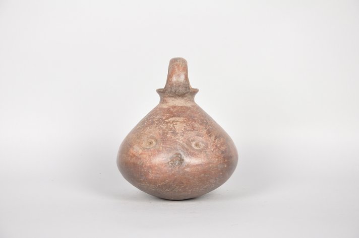 Pre-Columbian Vicus Loop Handle Face Vessel