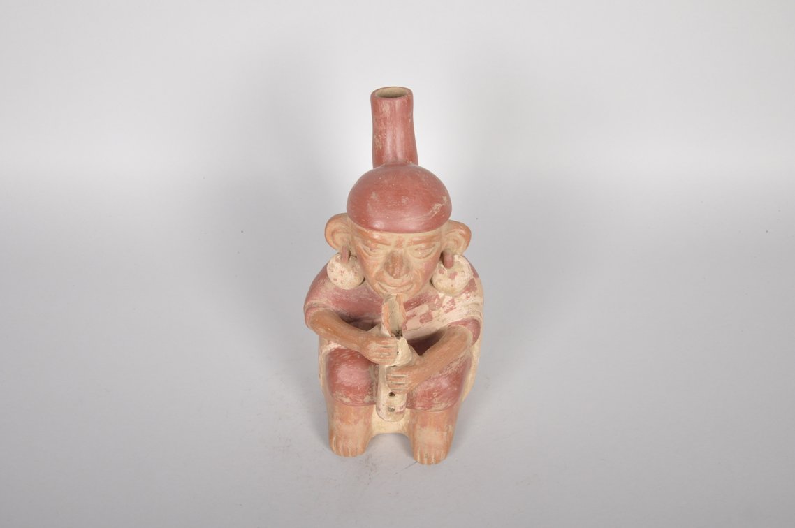 Moche Ceramic Stirrup Spout  Vessel Depicting a Musician, photo 4 of 6