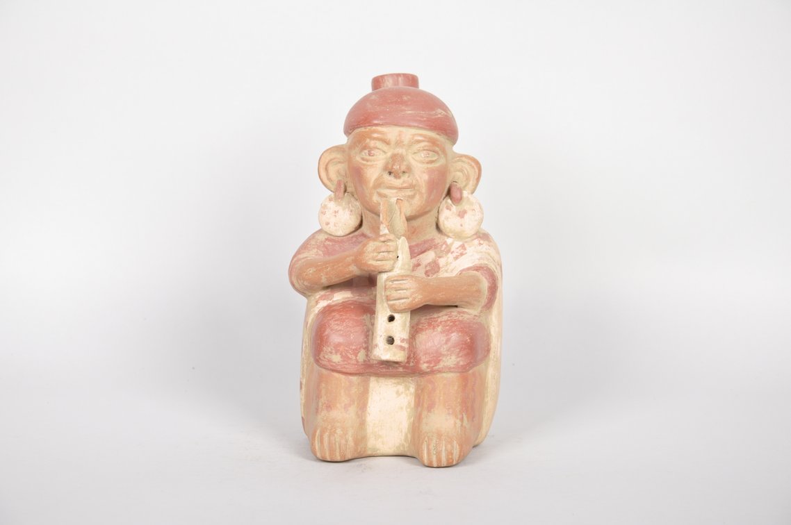 Moche Ceramic Stirrup Spout  Vessel Depicting a Musician, photo 2 of 6