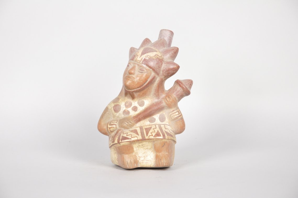 Restored Moche Warrior Figure Stirrup Spout Bottle, photo 2 of 6