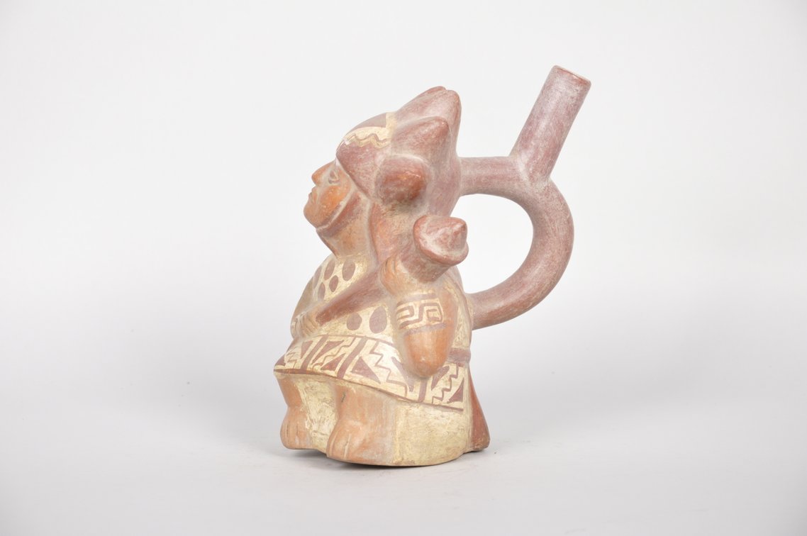 Restored Moche Warrior Figure Stirrup Spout Bottle, photo 3 of 6