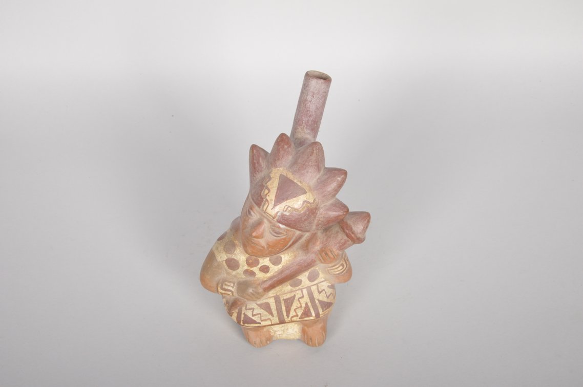 Restored Moche Warrior Figure Stirrup Spout Bottle, photo 4 of 6