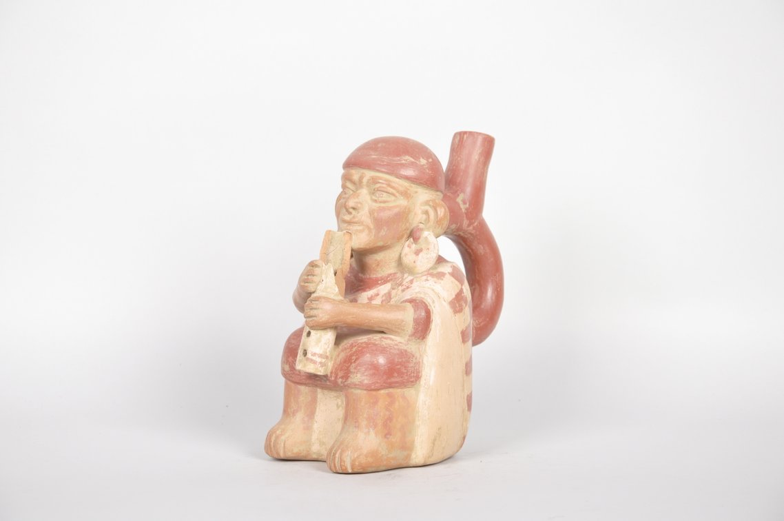 Moche Ceramic Stirrup Spout  Vessel Depicting a Musician, photo 3 of 6