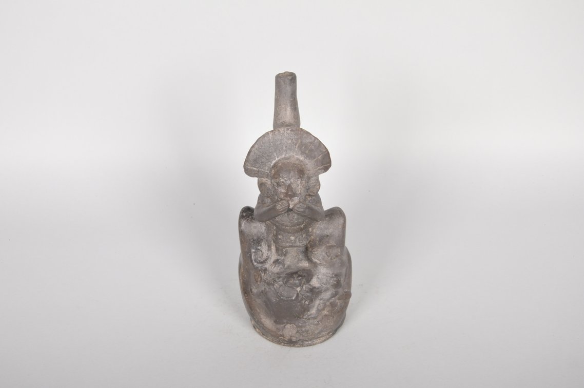A Black Moche Stirrup Spout Multi-Figural Bottle, photo 5 of 6