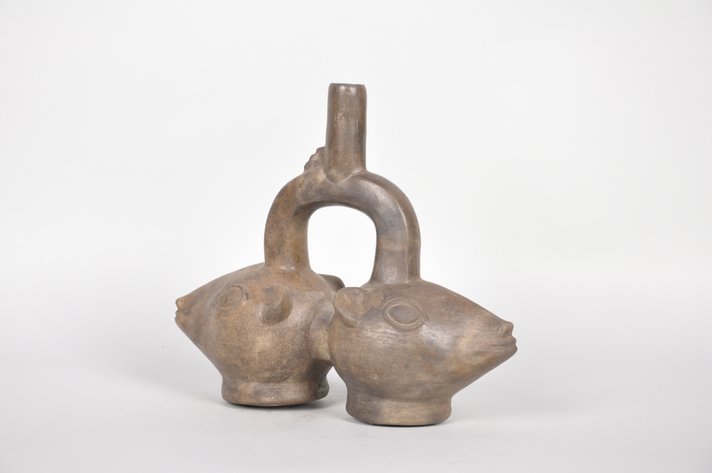 Peru Vicus Stirrup Spout Ceramic Double Headed Lama Vessel