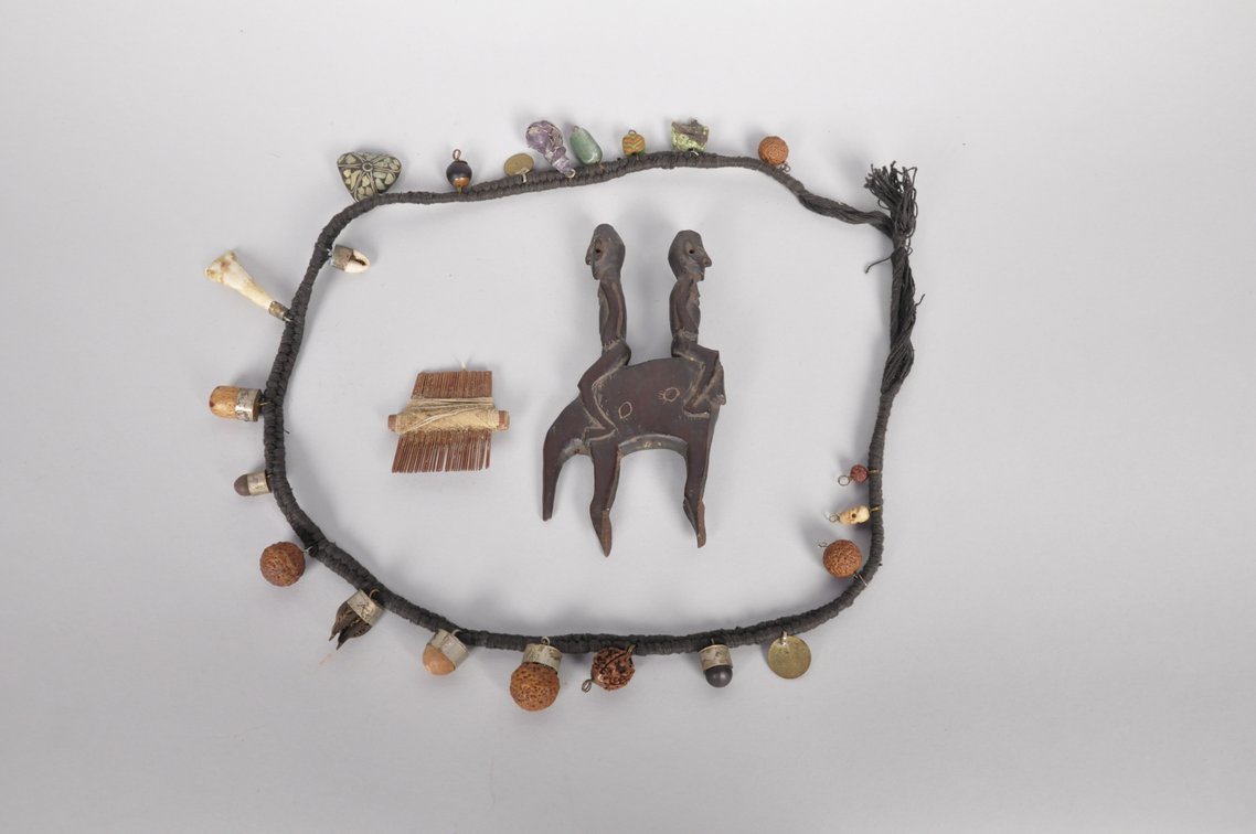 African Tantric Mala Charm Necklace, Wooden Sculpture, Comb, photo 2 of 11