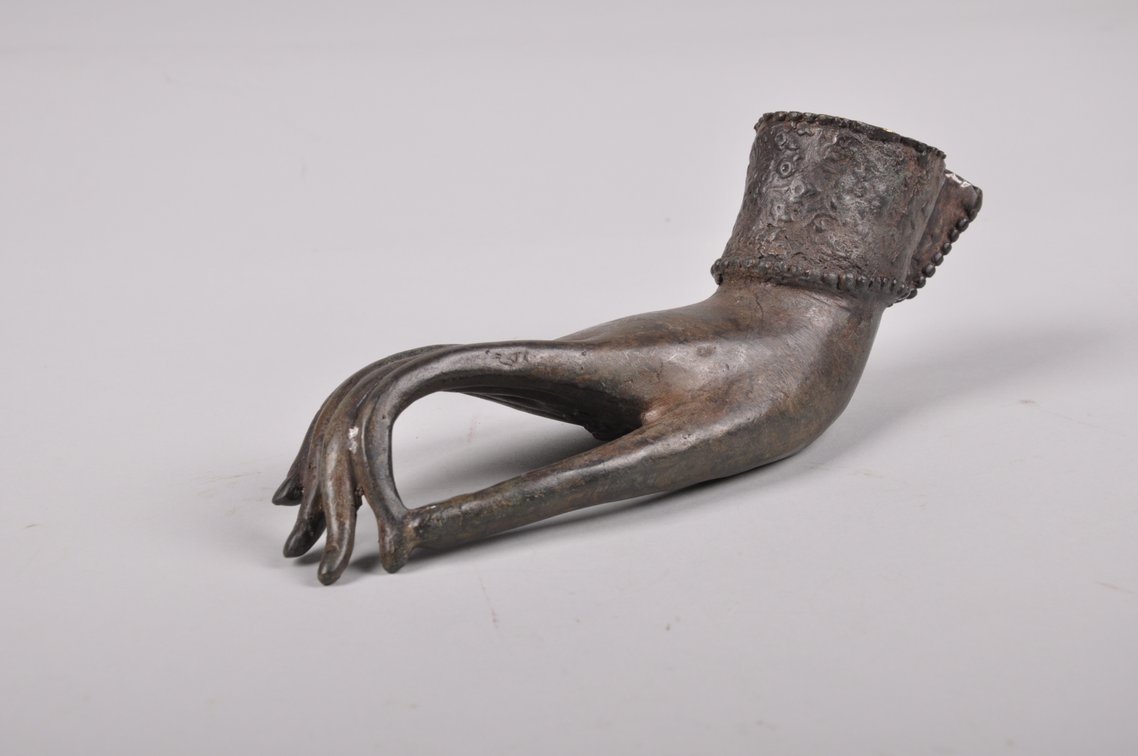 Hindi Yama Mask and Mantra Meditation Hand Bronze Sculpture, photo 2 of 12